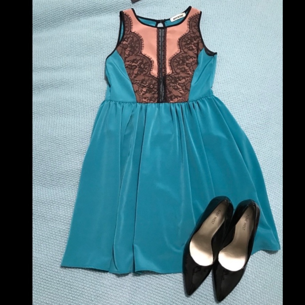 Tobi Teal tuxedo cocktail dress